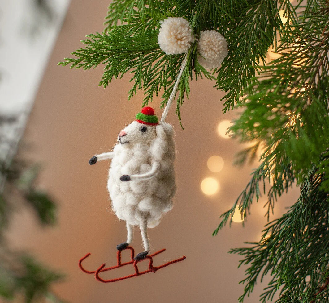 Skater Sheep Felt Christmas Decoration