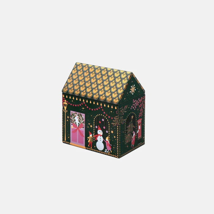 Winter Rooftops Evergreen Small House Tin
