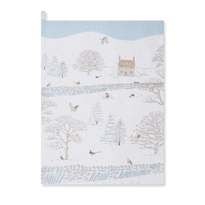 Snowy Cottage Scene Tea Towel