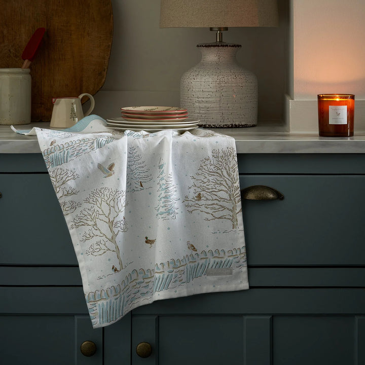 Snowy Cottage Scene Tea Towel