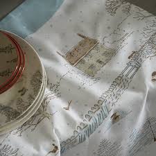 Snowy Cottage Scene Tea Towel