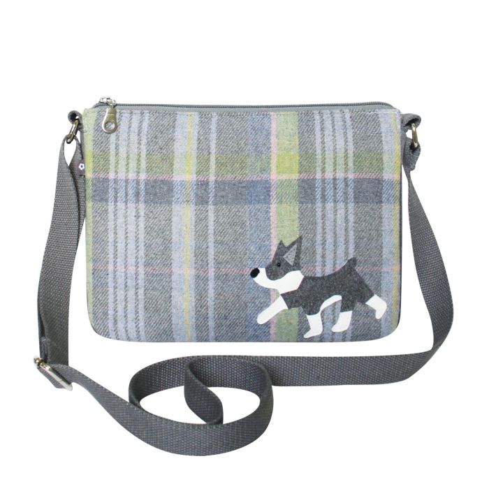 Grey Tweed Grey & White Dog Applique Messenger Bag