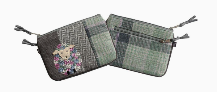 Grey Tweed Applique Spring Sheep Juliet Purse