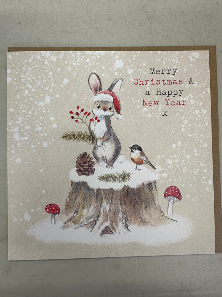 Rabbit and Bird Christmas Card