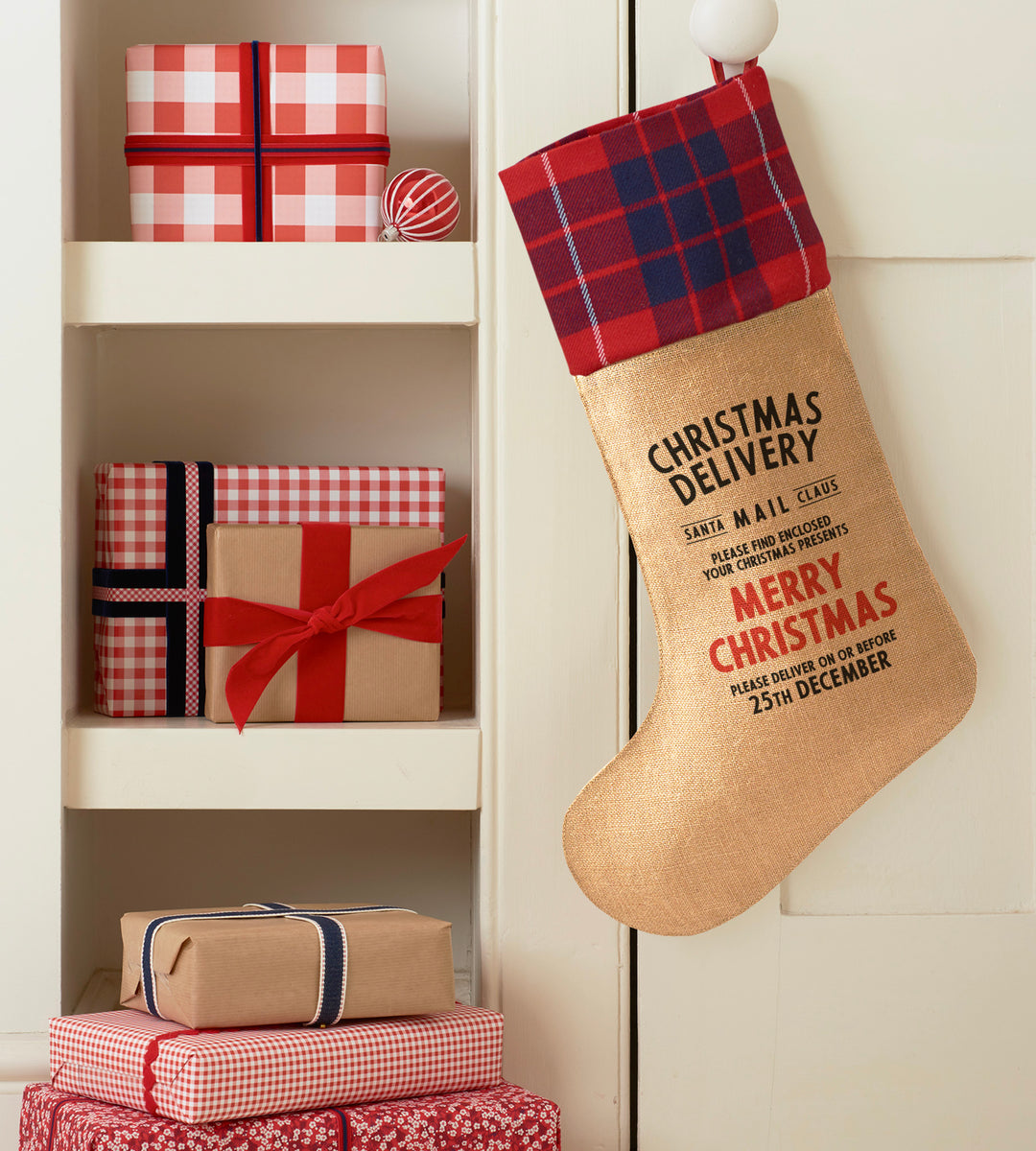 Jute Christmas Stocking with Tartan Cuff