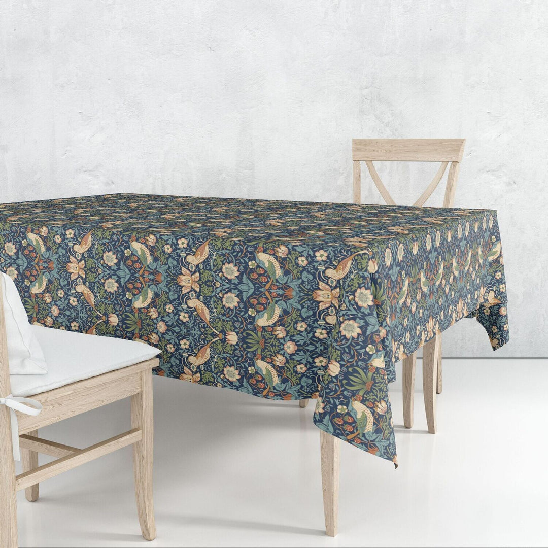 Strawberry Thief Navy Cotton Table Cloth - 52 X 90 inches