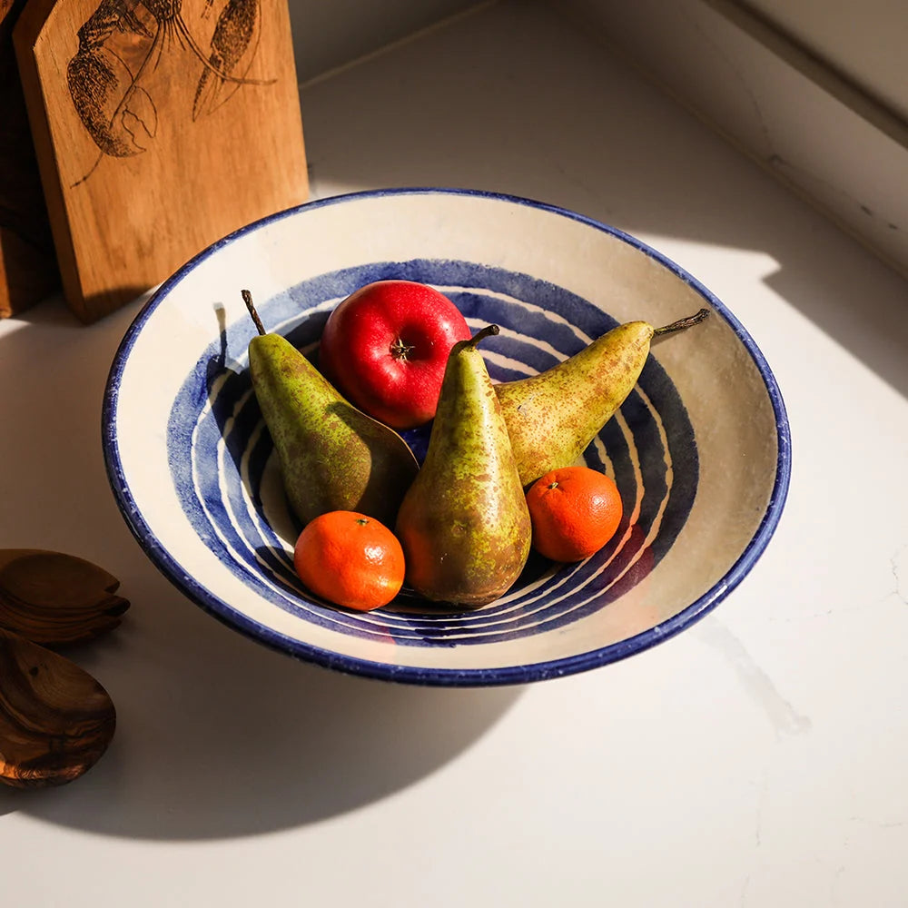 Blue Stripe Large Ceramic Serving Bowl