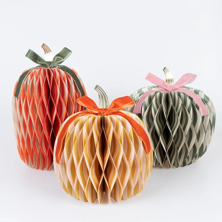 Fall Stripe Paper Honeycomb Pumpkin Decorations