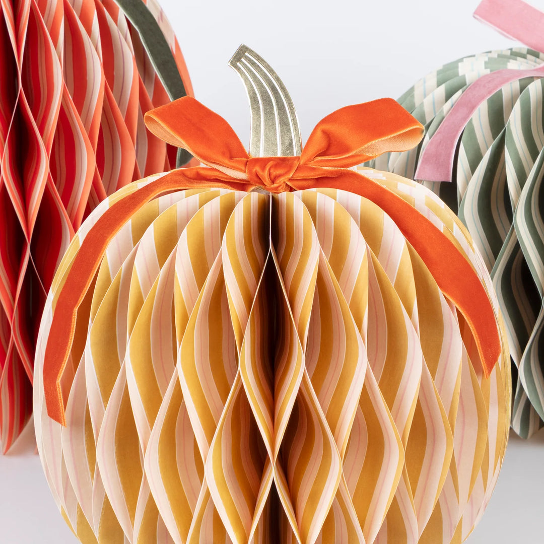 Fall Stripe Paper Honeycomb Pumpkin Decorations