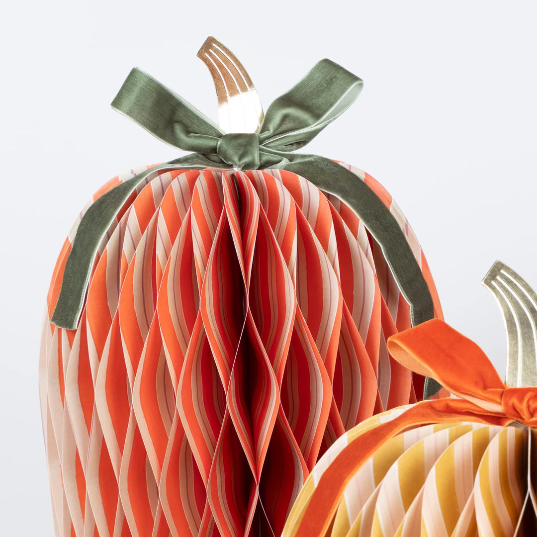 Fall Stripe Paper Honeycomb Pumpkin Decorations