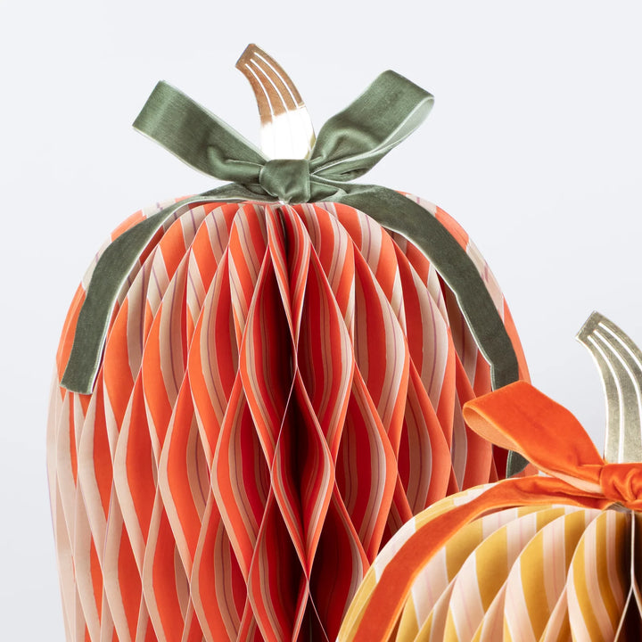 Fall Stripe Paper Honeycomb Pumpkin Decorations
