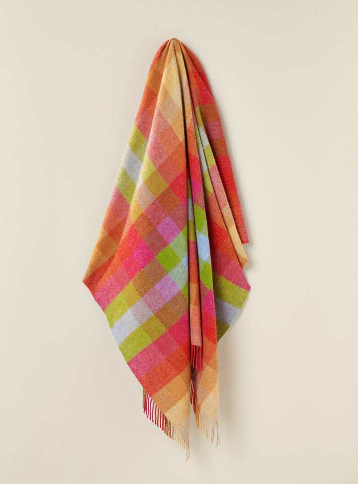 100% Shetland Wool Throw Blanket - Harlequin Sunshine