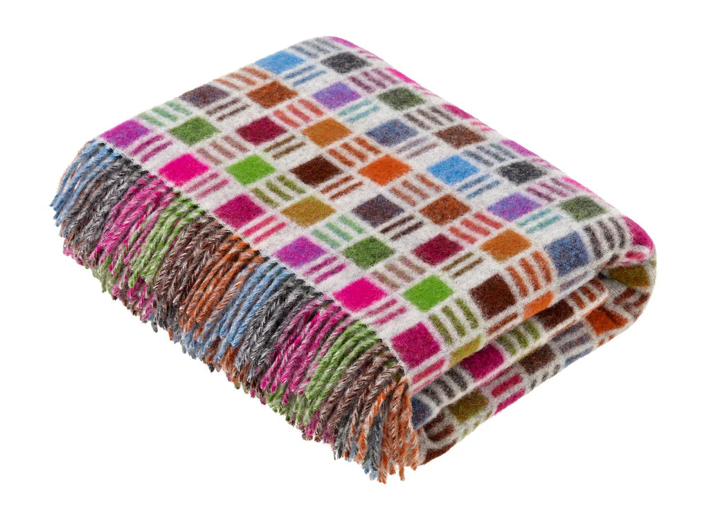 Multi Ribbon Merino Lambswool Throw - Gray