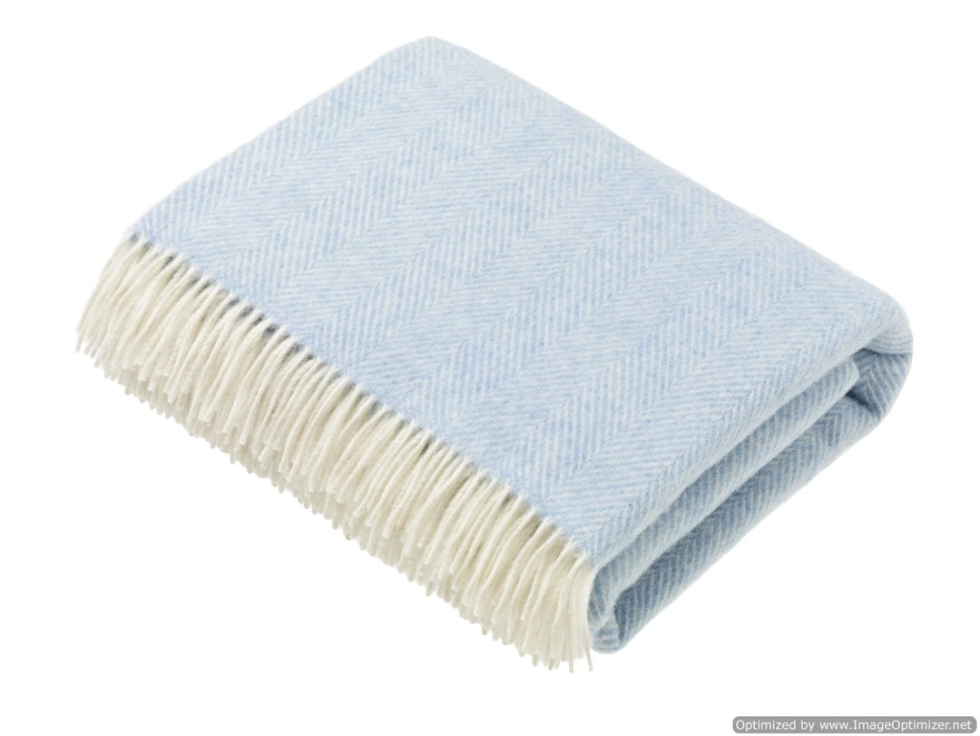 Classic Collection Merino Lambswool Throw Blanket - Herringbone Aqua