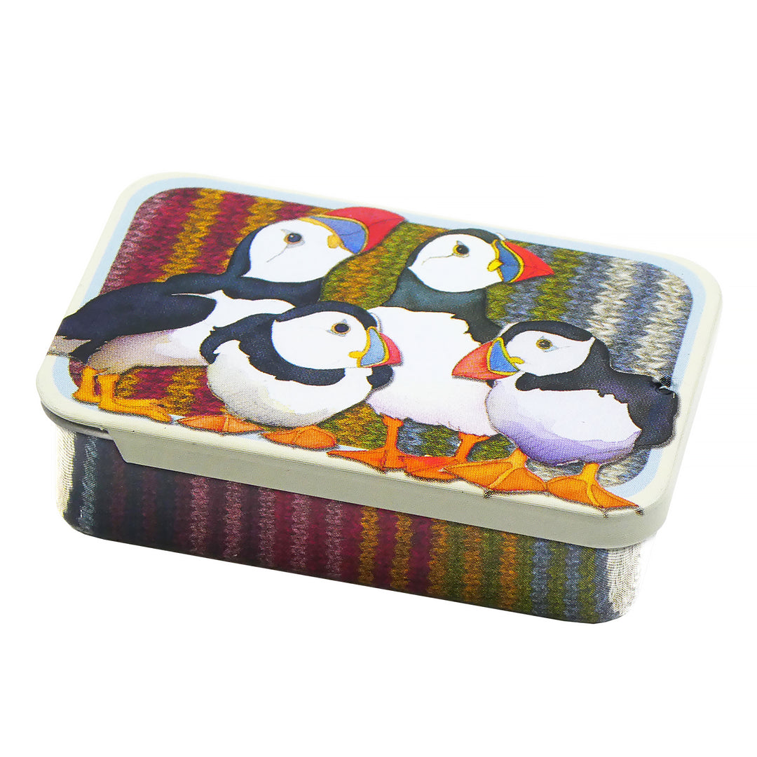 Stripey Puffins Mini Slider Tin