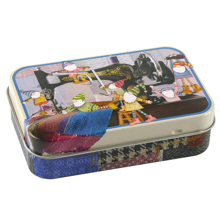 Sewing Gnomes Hinged Small Rectangular Tin