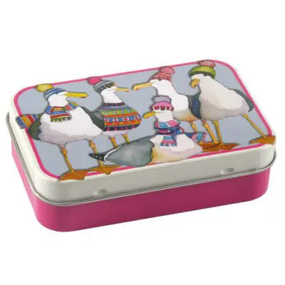 Seagulls in Beanies Hinged Small Rectangular Tin