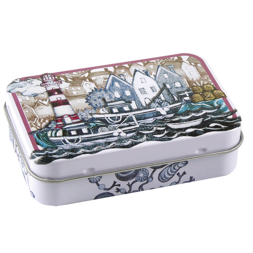 Fishing Village Hinged Small Rectangular Tin