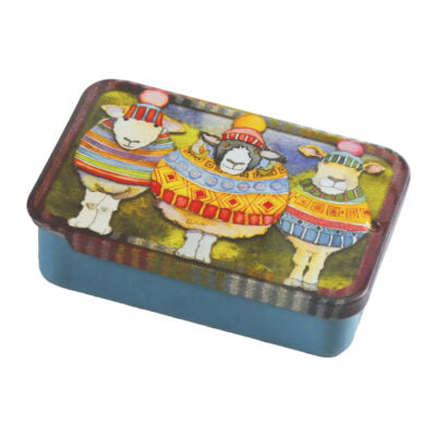Three Sheep in Hats and Sweaters Mini Slider Tin