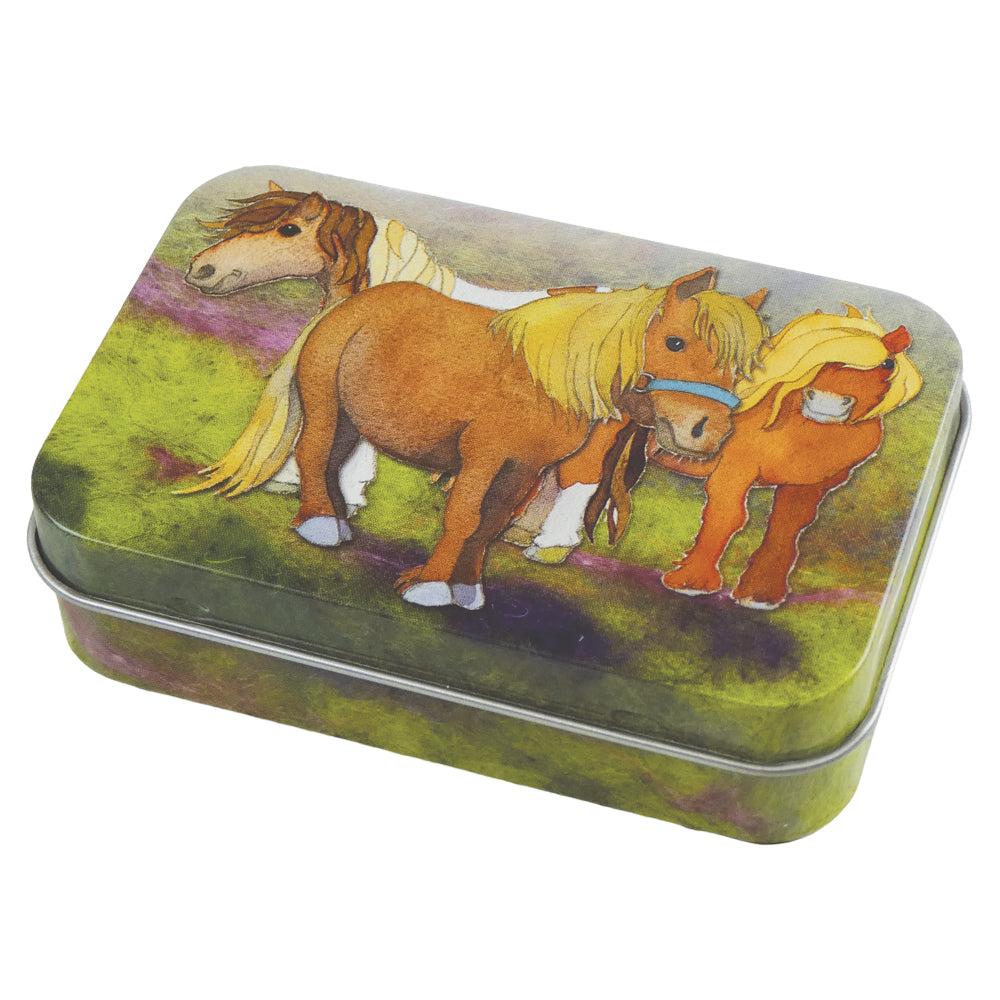 Shetland Ponies Hinged Small Rectangular Tin