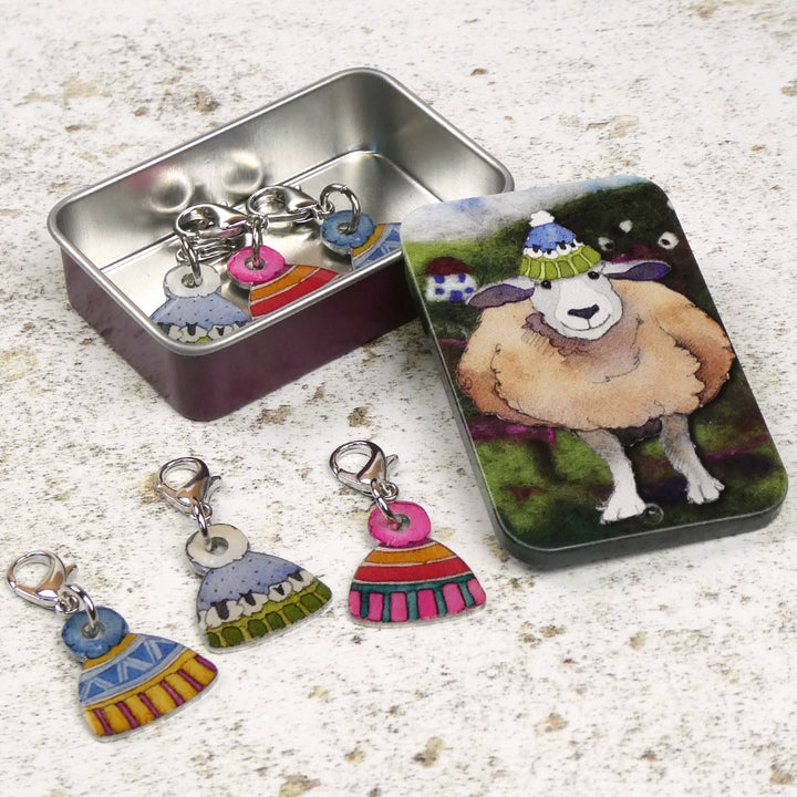 Hats Set of 6 Crochet Markers in a Pocket Tin