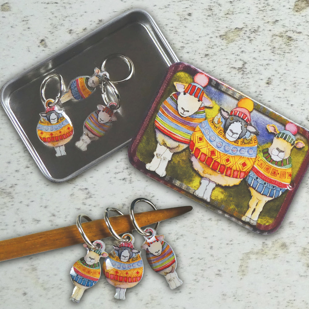 Striped Sheep Set of 6 Stitch Markers in a Pocket Tin