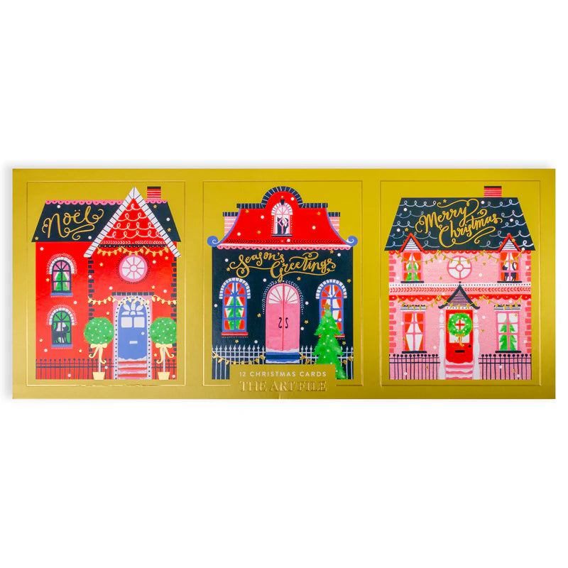 Festive Houses Trio Box of  Christmas Cards