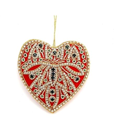 Red Velvet Crystal Heart Decoration by Tinker Tailor London