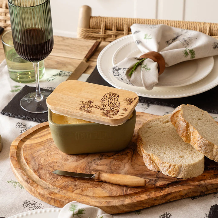 Tawny Owl Oak & Ceramic Sage Green Butter Dish