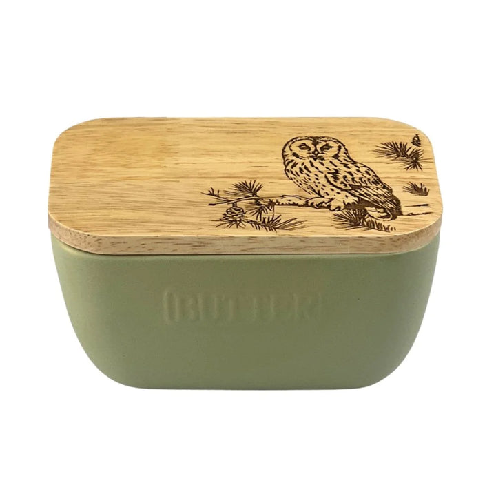 Tawny Owl Oak & Ceramic Sage Green Butter Dish