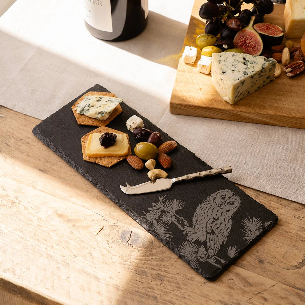 Tawny Owl Single Mini Slate Cheese Board and Knife Set
