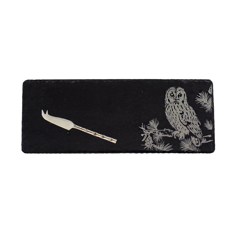 Tawny Owl Single Mini Slate Cheese Board and Knife Set