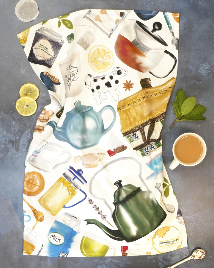 Time for Tea Tea Towel by Corinne Alexander
