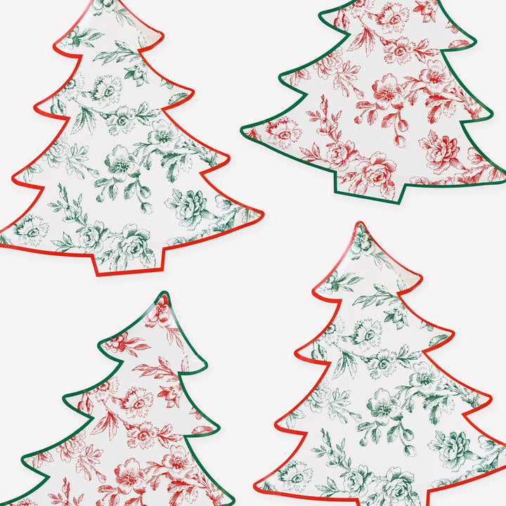 Toile De Jouy Christmas Tree Paper Plates-Set of 8