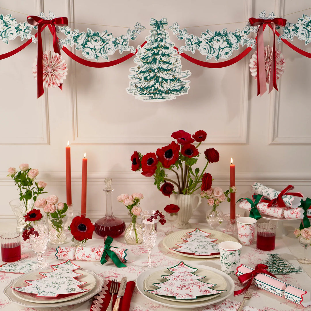 Toile De Jouy Christmas Tree Paper Plates-Set of 8
