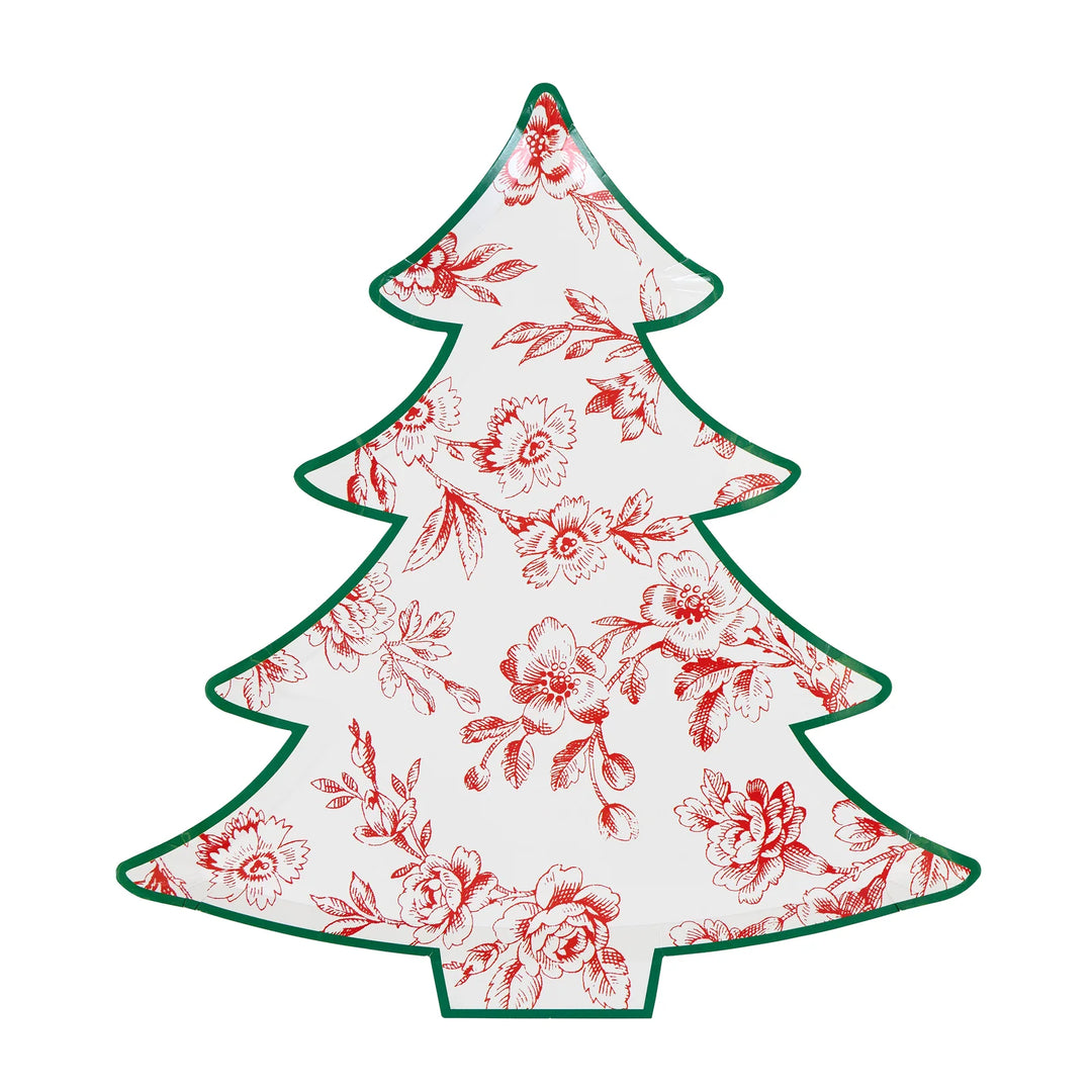 Toile De Jouy Christmas Tree Paper Plates-Set of 8