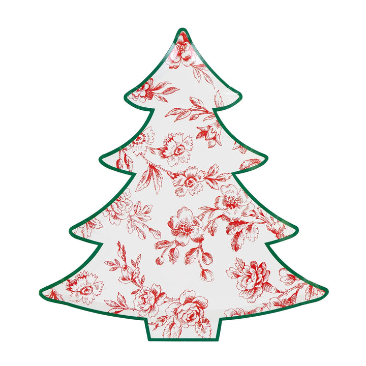 Toile De Jouy Christmas Tree Paper Plates-Set of 8