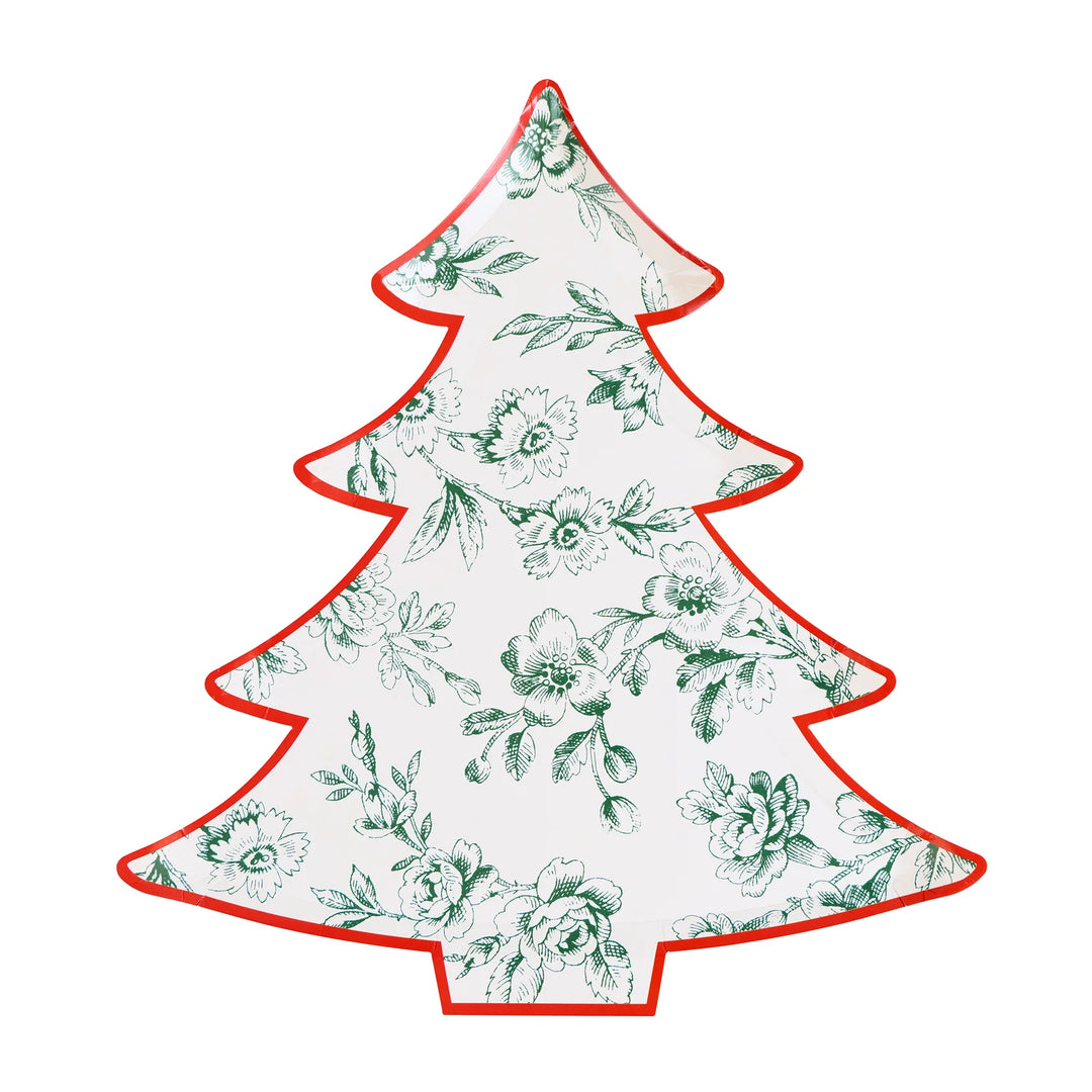 Toile De Jouy Christmas Tree Paper Plates-Set of 8