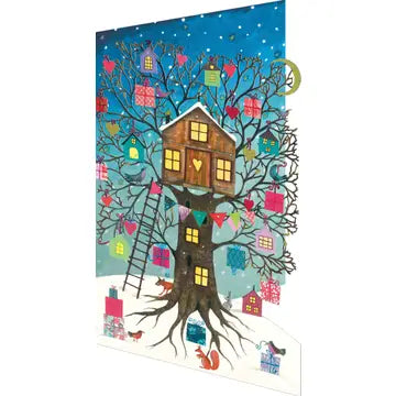 Treehouse Blue Lasercut Christmas Card Single