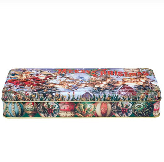 Vintage Christmas Long Shallow Rectangular Tin
