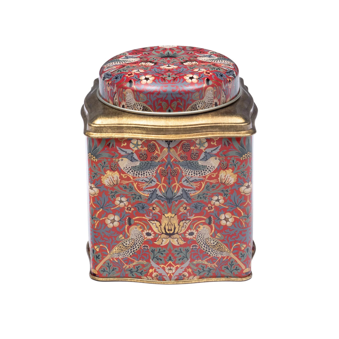 William Morris Arts & Crafts Red Strawberry Thief Dome Lid Wavy Caddy