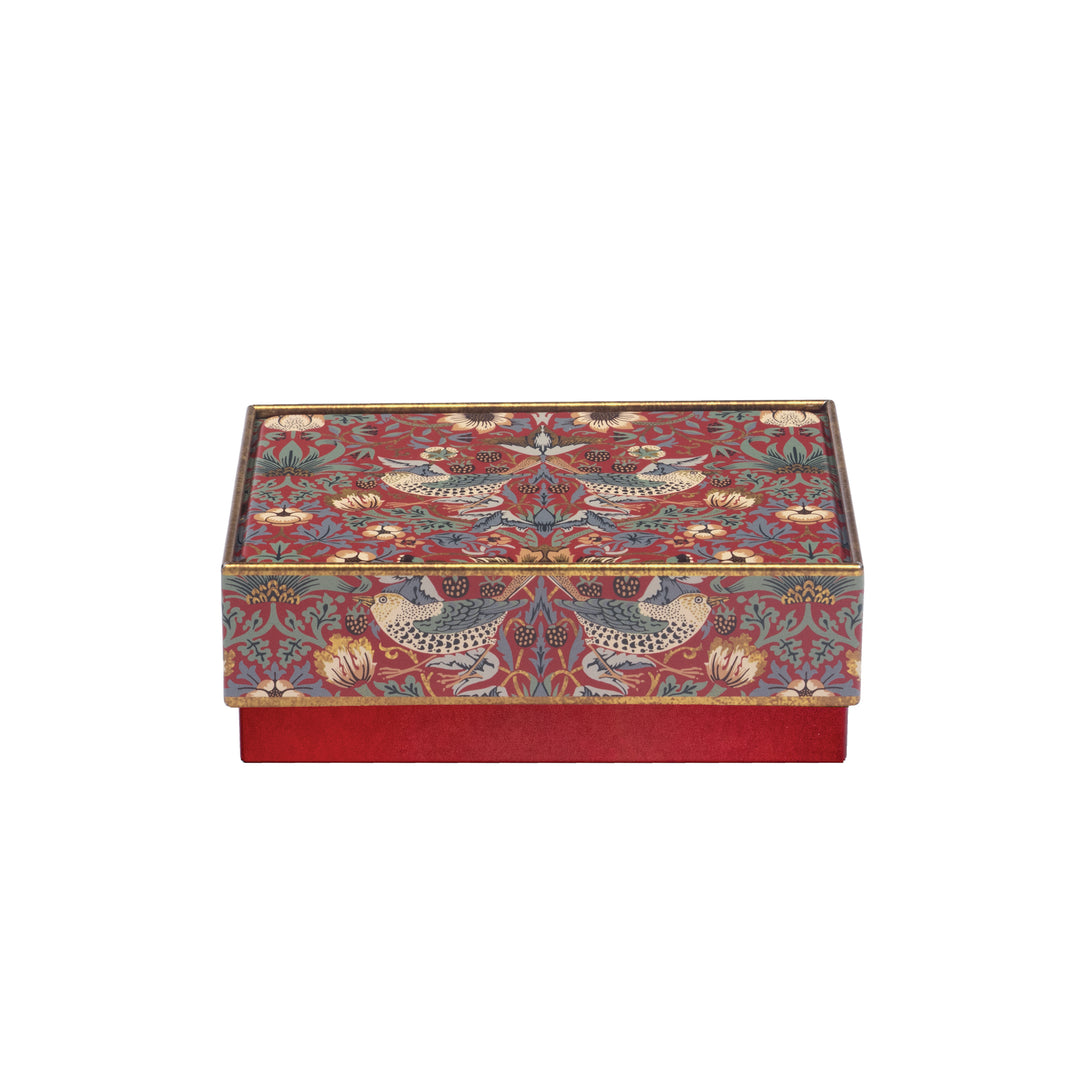 William Morris Arts & Crafts Red Strawberry Thief Small Rectangular Tin