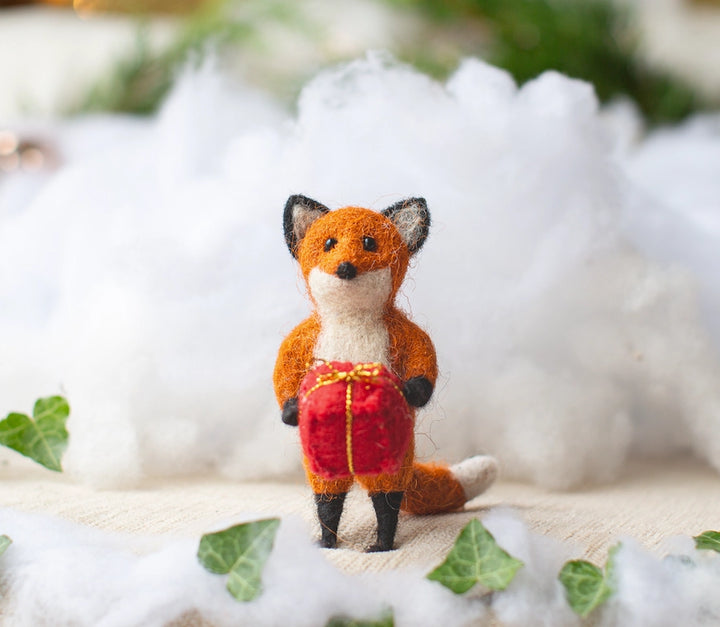 Rusty Fox Holding a Present Felt Decoration