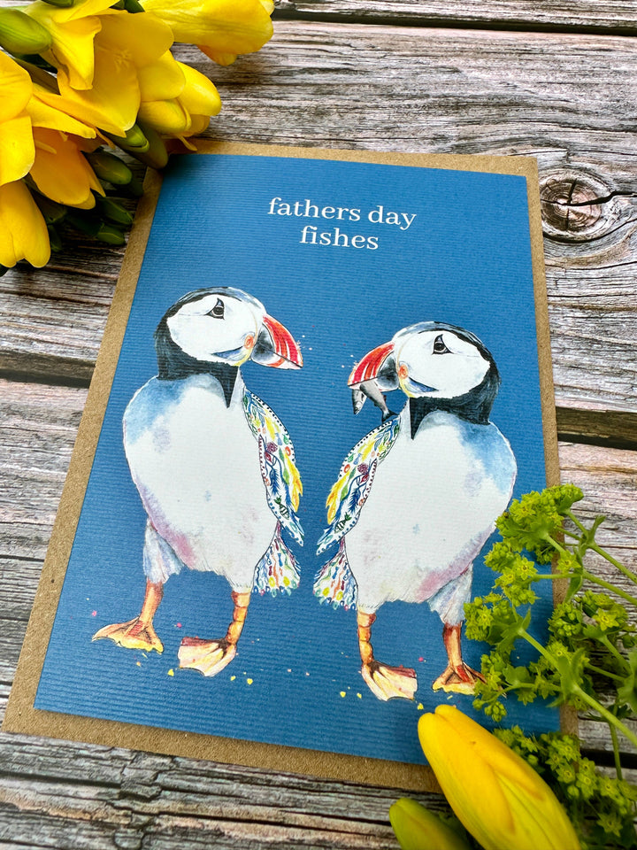 Fathers Day Fishes Puffin Eco Friendly Card 