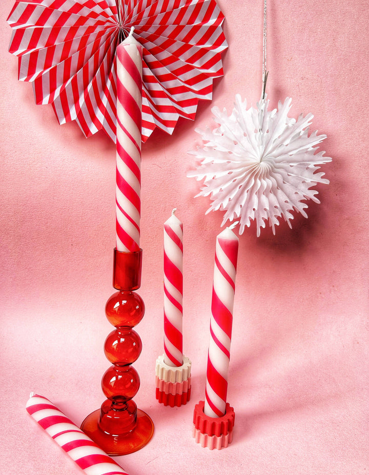 CANDY CANE LANE Dip Dye Dinner Candle Set of 4