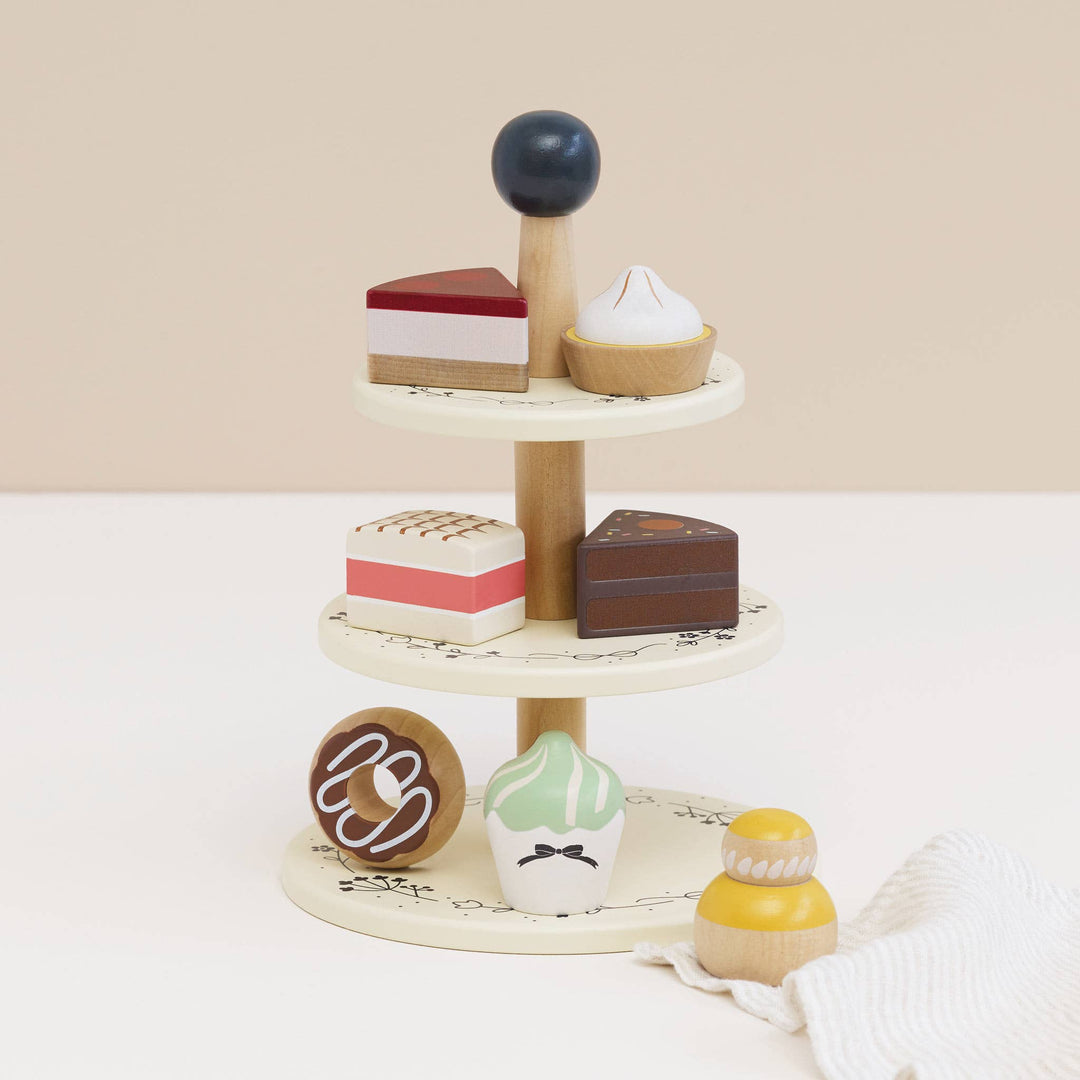 Wooden Toy Patisserie Cake Stand & Selection of 7 Eco-Friendly Treats