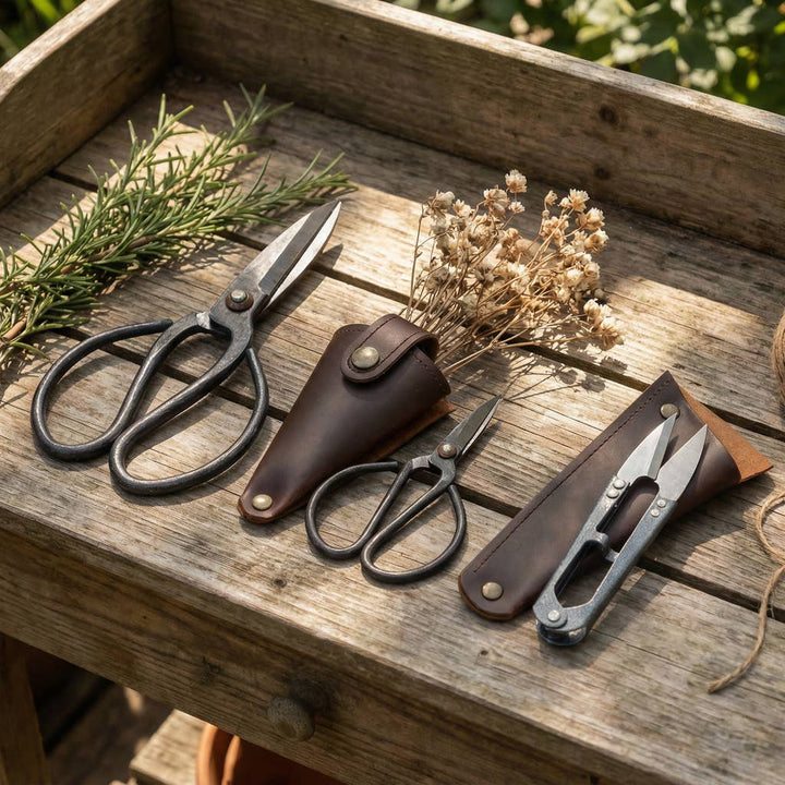 Gardener's Steel Snips in a Vegan Leather Pouch