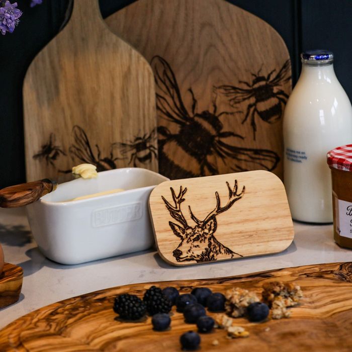 Stag Ceramic White Butter Dish