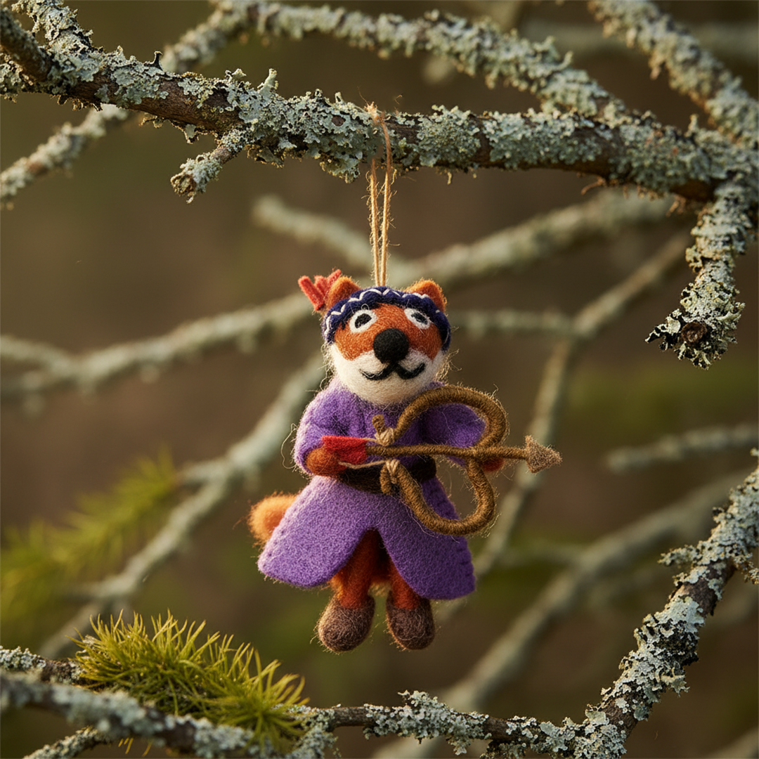 Handmade Felt Fox Robin Hood & Maid Marion Decoration