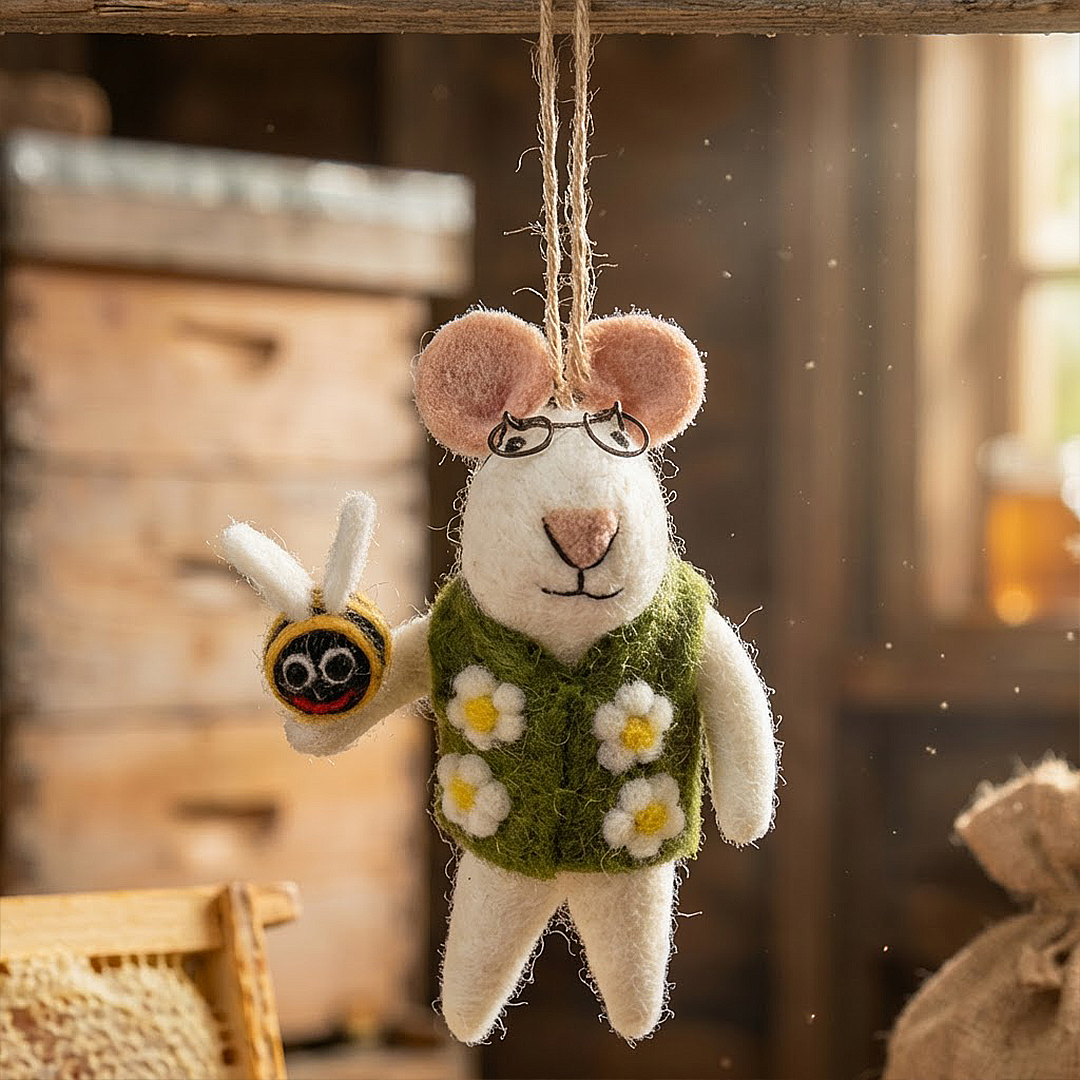 Handmade Felt Isaac the Mouse Hanging Bumblebee Decoration